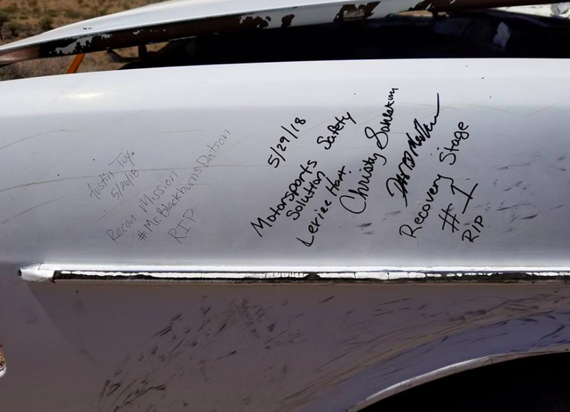 Motorsports Safety Solutions and Austin Toy signed the Datsun’s fender. Photo credit: Motorsports Safety Solutions